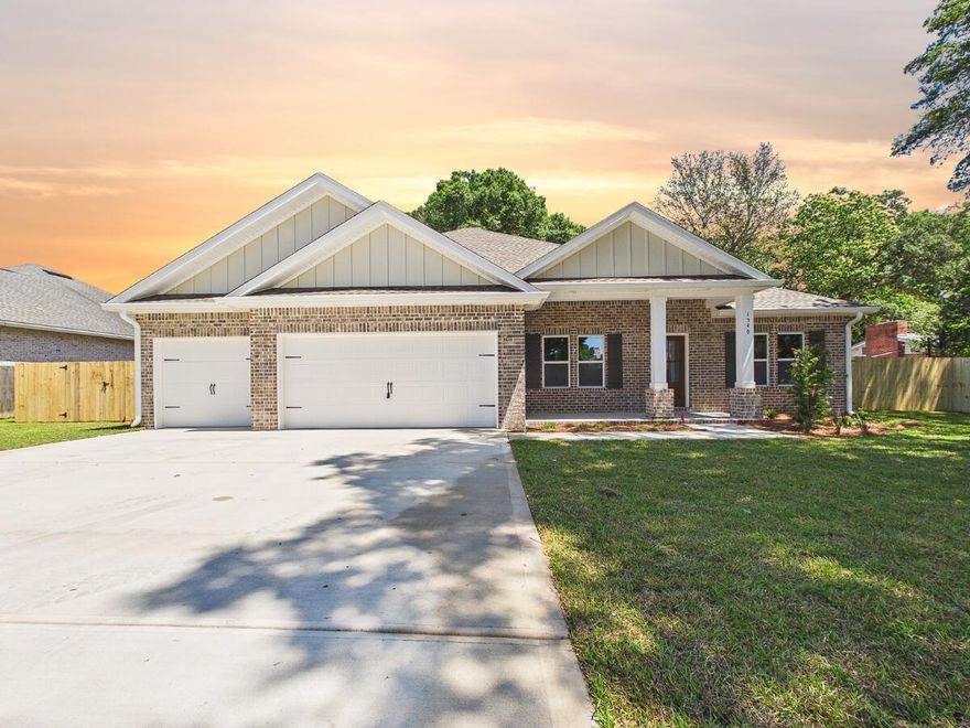***BUILDER MEMORIAL DAY INCENTIVE!!!***Almost complete - Builder can close in 30 days. Welcome to your dream home situated on a 100x150' oversized lot!! This stunning new construction features 5 spacious bedrooms, 3 bathrooms, and a generous 3-car garage. Thoughtfully designed with an open, split floor plan, this home offers both privacy and seamless connectivity, perfect for families and entertaining. The gourmet kitchen is a chef's delight, showcasing sleek quartz countertops, a stylish tile backsplash, a gas stove, soft-close cabinets, farmhouse sink, slate GE appliances to include a french door fridge and a walk-in pantry. The main living areas feature durable luxury vinyl plank flooring, blending elegance with easy maintenance. Step outside to enjoy the large fenced backyard, offering privacy and a safe space for outdoor activities or peaceful relaxation. Centrally located in Niceville, this home is just minutes from local amenities: shopping, dining, schools, recreation, and stunning beaches. Photos used are of same floor plan built by same builder at a different location. Some finishes depicted may not be exactly the same.