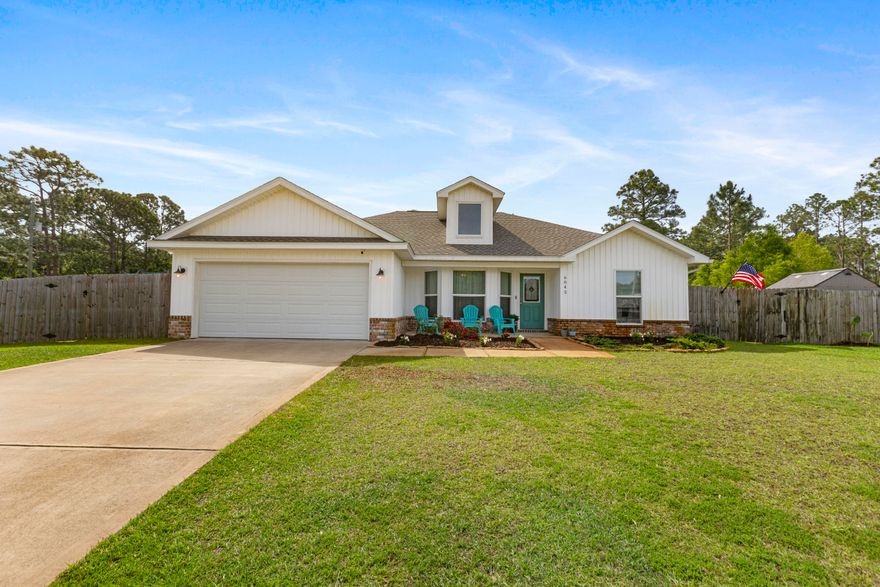 3-bedroom, 2-bath home offers a thoughtfully designed floor plan that blends comfort and functionality. Upgraded quartz countertops and LVP flooring bring a modern touch, while the layout creates a seamless, inviting flow for everyday living.

Outside, the spacious yard is perfect for gatherings, play, or quiet relaxation. With room for RV parking and two sheds for additional storage, the property provides flexibility to suit a variety of needs.

Ideally located just behind the new Soundside High School, this home sits conveniently between Hurlburt Field Air Force Base and Pensacola, with Navarre and Pensacola beaches just a short drive away. 
2022 roof. 2022 water heater. 2022 HVAC- serviced twice per year. Transferable Sentricon.