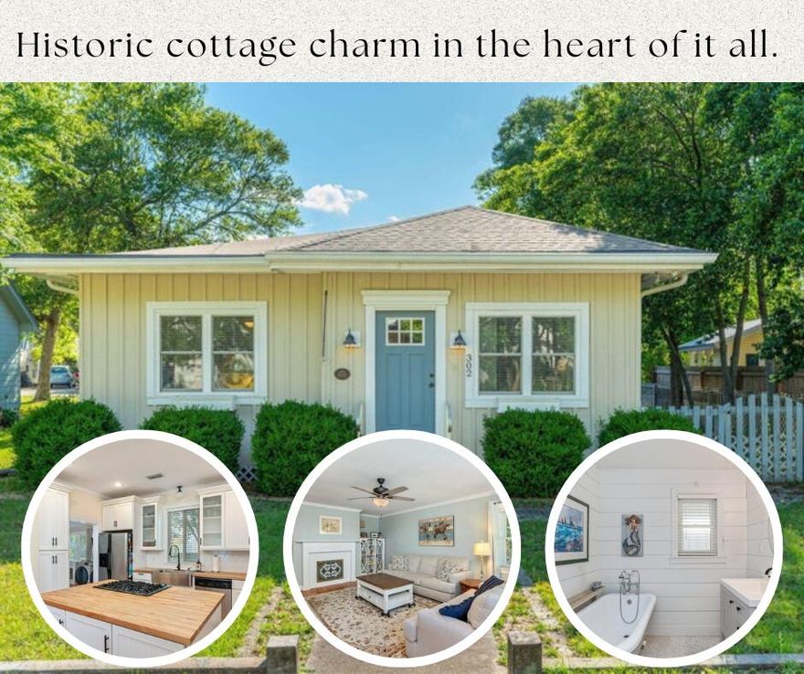 Downtown Cottage Charmer just one block from the Lakeyard in the Historic District. Fully renovated and flawlessly executed, this 2 bedroom, 2 bath home delivers historic character with modern confidence. Wide plank pine floors ground the space in warmth, while rich craftsman millwork frames every room with intention and integrity. The kitchen commands attention with a statement island, gas range, butcher block countertops, shaker cabinetry, and stainless appliances designed for gathering and everyday living. Mosaic tile baths elevate the experience with a timeless clawfoot tub and an elegant walk in shower. A versatile den, expansive screened porch, arbor covered patio, and fenced low maintenance lot complete a home that is equal parts charm, character, and lifestyle.