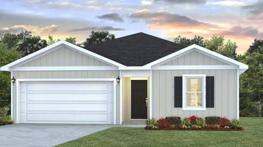 This home has 4-bedrooms and 2-bathrooms. As you enter this home you find a wide foyer with EVP flooring.
There are two bedrooms off the front hall and a third bedroom, ideal for a home office or flex space, is located on the adjacent hall where you will also find the laundry area and access to the two-car garage. Passing the fourth bedroom you will enter the open concept living area that serves as the heart of the home. From the dining area, step out to the back patio, where you can enjoy the serene surroundings of this growing community.