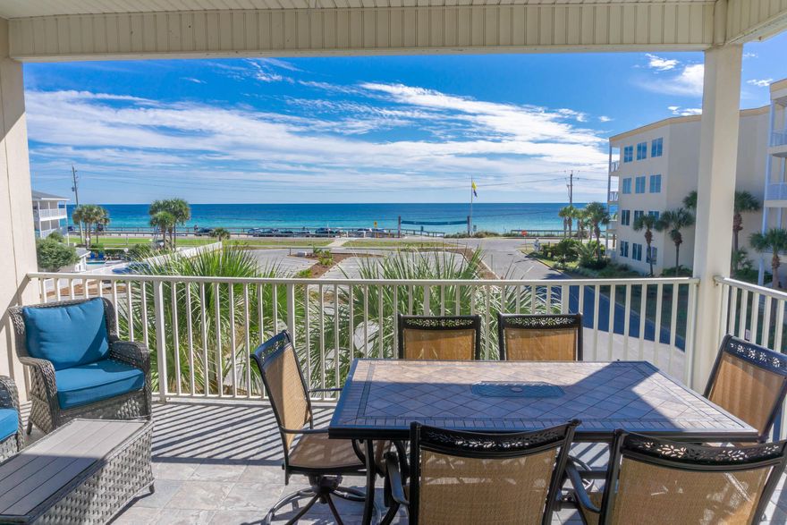 It's rare to find that 'Condo' that truly stands out among all the others but Unit 205C in Pavilion Palms delivers that something extra at every turn. This top-floor, corner residence lives more like a private beach home than a condo, offering an open, thoughtfully designed floor plan with three bedrooms, each with its own en-suite bath and walk-in closet, providing exceptional privacy for owners and guests alike. Ten-foot ceilings throughout create a light, airy atmosphere that immediately elevates the space. The welcoming foyer opens into a spacious living area filled with natural light and beautiful Gulf views, seamlessly flowing to the oversized balcony—perfect for morning coffee, sunset cocktails, and watching the activity along Scenic Gulf Drive. (Click for 'more' for more info)... The kitchen is designed for gathering, featuring a stunning granite breakfast bar, ample workspace, and easy connection to the main living areas. A full-size utility room adds everyday convenience rarely found in beach condos.
The primary suite is a true retreat, offering direct balcony access and calming water views. The private bath includes dual granite vanities and a tiled walk-in shower. The secondary bedroom also features a private tiled bath, while the third bedroom offers custom-built bunks with an en-suite bath, ideal for maximizing sleeping accommodations.
Additional highlights include:
Elevator access directly outside the front door
Only four units in the building for added privacy
Low-rise, low-density community
Tandem two-car garage with room for a vehicle and golf cart
Large ground-level owner's storage locker
Gated entry, tranquil green spaces, pool, and poolside pavilion
Located directly across the street from the beachwithout the beachfront price tagand adjacent to the Scenic Gulf Drive jog and bike path, this home offers the best of coastal living with easy access to dining, shopping, and entertainment.
Currently on a strong vacation rental program, this property is already producing and stays booked, allowing buyers to step right in and enjoy the benefits of 2026 rental income while securing a standout property in one of Miramar Beach's most desirable low-density communities.