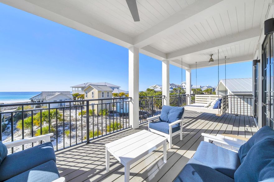 Stunning Home Right on the sand with gorgeous Gulf Views in Grayton Beach!!! This exceptional 7-bedroom coastal retreat also features 2 bonus rooms, offering space and flexibility for large gatherings. Enjoy a large private pool, outdoor kitchen, private elevator, and parking for up to 8 cars--rare for a true beachfront home. Designed for luxury living, the property is turn key, features a dedicated bunk room, and three expansive balconies capturing breathtaking sunsets and stars on clear nights. Located less than 350' from The Red Bar and Chiringo, with a boat launch to place in a kayak or paddle board into Western Lake at the end of the street. Fully furnished and turnkey, this is effortless Gulf-front living at its finest.