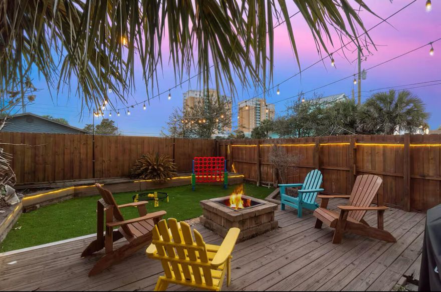 Gross Rental Income numbers for both 2024 & 2025 at $77k. GRI. PRIME Location! Welcome to your beach-side escape! Perfectly positioned only 300 yards from the sugar white sands of Panama City Beach! NEW Roof installed 2023! Located on the East End of PCB, this stunning town-home blends modern coastal style with comfort and fun. Just a block from Rick Seltzer Park and the crystal-clear Gulf waters, you'll enjoy quick beach access, ocean breezes, and the sound of waves all day long. Step inside to a light-filled, open layout that sleeps up to 12 guests comfortably. Every detail has been beautifully updated--floors, counters, baths, lighting, and décor--making this home truly turnkey.  Multiple patios and balconies invite you to unwind outdoors, with a peek-a-boo Gulf view and the scent of salt air in the breeze. Outside, the large fenced-in yard is your personal oasis--complete with a fire pit, lawn games, ping pong, and outdoor showers for easy beach clean-up. Evenings come alive under string lights while you enjoy a cool drink and the coastal night air. Inside, you'll find a modern kitchen with a coffee bar and island seating, a spacious dining area, and a cozy living room--perfect for gathering after a day on the sand. Upstairs, three inviting bedrooms include a private primary suite, a guest room, and a fun bunk room the kids will love. Top Features: Just 300 yards to the beach, Custom fire pit + lawn games, Game garage w/ ping pong & arcade, Outdoor showers, Patios w/ smart TV for movie nights, Fenced yard for kids & pets. Prime Location: 100 yards to Finn's Café & Taco Bar, 2 miles to Schooners & Walmart, 5 miles to The Pour Coffee Shop, 8 miles to Pier Park. Whether you're seeking a family retreat or a high-performing vacation rental, this home has it all--coastal charm, unbeatable location, and endless amenities. Experience the best of Panama City Beach living--schedule your showing today!