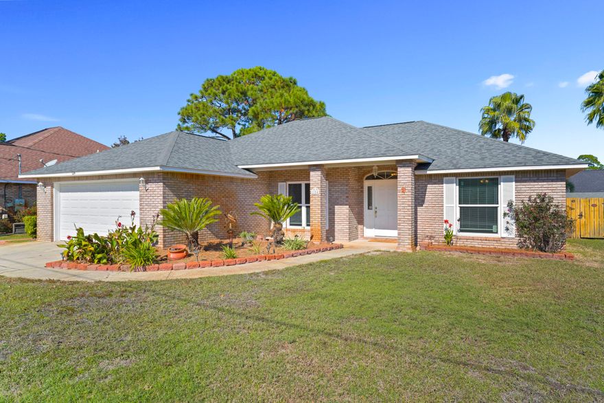 No HOA!... ALL BRICK 3-bedroom, 2-bath split floor plan home offers quality updates including new roof (2022), Upscale HVAC systems (2021), Premium Performance Hot Water Heater (2018), Hurricane Rated Windows and Garage Door, whisper quiet door opener(2018), New Pump and Sprinkler System (2024), Manicured landscaping with solar outdoor lighting and fixtures,  Newer TUFF Shed with Electricity and Air Conditioner, Fenced yard and upgraded electrical receptacles, switches, covers throughout the house. This 'SMART' house integrates internet-connected devices for remote monitoring and control via your smartphone app which enhances comfort, security, energy efficiency and convenience. This quiet Miramar Beach neighborhood is located withing five minutes of Florida's 'sugar-white sand' beaches  and scenic shoreline walks, Choctawhatchee Bay for fishing and boating, and public neighborhood parks offering boat launching, playgrounds and pet walks. Medical facilities, shopping, exquisite dining, and everyday conveniences are close at hand, including Silver Sands Premium Outlets, Grand Boulevard, Destin Commons and Sacred Heart Hospital. All upscale applianced including Maytag Washer and Dryer with Steam feature convey.  Custom installed wood flooring and high grade granite countertops coordinate a rich Venetian theme throughout.  Master Bath Closet/dressing area is LARGE and CEDAR lined. Recently added is a high-quality, long-lasting Tuff Shed provides extra space for tools and outdoor equipment.  Customized Interlocking Garage Floor tile was designed for durability, chemical, water and slip resistance, noise reduction and the display of antique car collection. NEW window blinds, NEW mailbox, solar landscape lighting and solar fixtures on the fence enhance the ambiance of the backyard oasis. You must see this property to appreciate its value and quality. FLOOD INSURANCE NOT REQUIRED and NO HOA!!!...NO SHORT-TERM RENTAL.   A true gem and a definite Hidden Secret. TEXT for your private viewing today. All information is deemed to be accurate and reliable. Buyer to verify all information and measurements to his satisfaction.