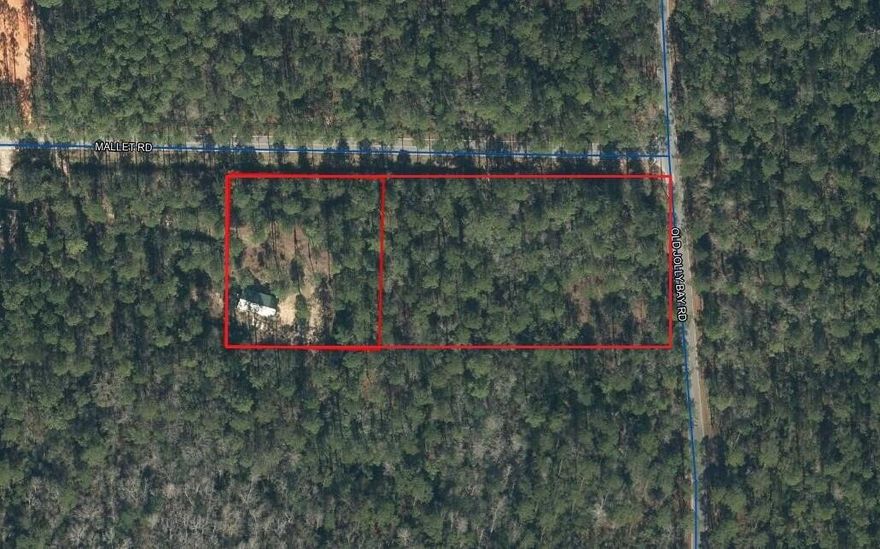 Nestled on serene Mallet Road, these two high and dry wooded residential lots, each 0.9 acres, offer privacy and natural beauty. Zoned residential, they're ideal for your dream home or an investment. Plus, enjoy the convenience--just 7 minutes to Publix grocery store and 5 minutes to the 331 bridge. This is a rare blend of tranquility and accessibility!
Two lots totaling 1.8 acres are offered for $224,000.  Seller will offer the lots individually as follows:

Lot 10 - corner of Mallet & Old Jolly Bay- $120,000.
Lot 9 - $110,000.

Lot 8 - with Pole Barn - with a list price of $130,000 is currently under contract!  Seller will take back-up offers

Ask listing Agent about a Buyer incentive for a quick close!