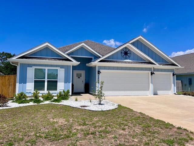 Updated photos coming soon!
Nestled in a cul-de-sac, this beautifully built 2022 home offers 4 bedrooms, 3 bathrooms, a 3-car garage, and a thoughtfully designed single-story layout with charming coastal curb appeal.
The open-concept living, dining, and kitchen area is perfect for everyday living and entertaining. The kitchen features white cabinetry, granite countertops, a large island with sink and breakfast bar, and stainless steel appliances. Hardwood-style LVP flooring runs throughout the main living areas, with plush carpet in the bedrooms for added comfort.
The tray ceiling in the primary suite adds an elegant touch to this spacious retreat, complete with an ensuite featuring a double granite vanity, garden tub, separate shower, and walk-in closet.
With a 3-car garage, cul-de-sac living, and an easy commute to Hurlburt Field AFB, Pensacola, and the stunning white sand beaches and emerald waters of the Gulf Coast -- this one is not to be missed!