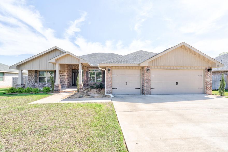 ***4.99% Assumable VA rate!*** Step into this nearly new 2024 home and immediately appreciate the space, design, and flexibility it offers. Situated on a generously sized lot, this 4-bedroom, 3-bath PLUS a bonus room/office residence features a hard-to-find 3-car garage and a layout that effortlessly fits both everyday living and entertaining.

The open floor plan creates a natural flow between the main living areas, giving the home a bright and connected feel. At the center, the kitchen is both stylish and functional, complete with upgraded quartz countertops, stainless steel appliances, a large island with bar seating, ample cabinetry, plus both a breakfast nook and a separate dining area for added versatility. Double French doors add character and invite you into the main living space. Durable Coretec luxury vinyl plank flooring runs throughout the primary living areas, while the bedrooms offer a softer touch with carpet. The primary suite is tucked away for privacy and features two walk-in closets along with a spacious en-suite bath that includes dual vanities, a soaking tub, and a separate walk-in shower. Additional bedrooms are well-proportioned, and the third bathroom--along with the primary suite--offers direct access to the covered lanai, creating a seamless indoor-outdoor connection.

The exterior is equally impressive with four-sided brick construction, a fully fenced backyard with wood privacy fencing, and a well-maintained lawn supported by an automatic irrigation system. Whether you're hosting, relaxing, or need extra room for vehicles or hobbies, the 3-car garage and outdoor space provide plenty of options.

Located just minutes from shopping, dining, and Publix, and within a reasonable drive to Duke Field and Eglin Air Force Base, this home also benefits from a low annual HOA of only $350.

A well-rounded property that combines modern finishes, a spacious layout, and a convenient location--ready to suit a variety of lifestyles.