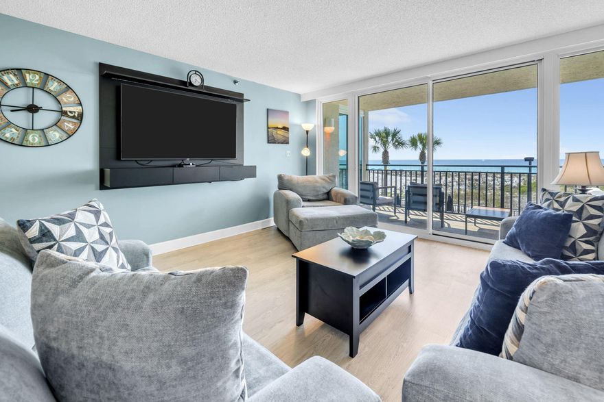 Gorgeous 2br/2ba deluxe gulf front unit. This unit is being sold fully furnished with a master bedroom leading onto the balcony shared with the living room and both rooms face the gulf. MBR has a sitting area and his and hers closets. The kitchen has a beveled mirrored wall for expansion views and unit has a nice coastal theme. Project has a pool behind each building which are alternately heated each year, fitness center with sauna, tennis/pickleball court, large event room and pool side games, 3 grills and picnic areas behind each building. Private beach walkover. Beautifully well-maintained property. 2017 HWH, AC is around 2015. SIRS report done in 2023.