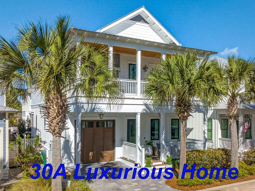 South of 30A -- Just Like New! This is an amazing and rare opportunity to own a beautifully upgraded custom home in the boutique community of Cottages at Eastern Lake. Offering over 3,800 square feet under roof, this exceptional property features 4 bedrooms and 4.5 bathrooms with luxury finishes throughout.This community backs up to the natural preserve area of WaterSound West Beach, the community provides easy access to Eastern Lake and the stunning Beaches of South Walton, making it the perfect Primary ,second home or an outstanding vacation rental opportunity. This custom-built home showcases endless upgrades and designer details, including 8-foot interior doors, a fireplace, shiplap accent walls, engineered wood flooring, gas lanterns, a gourmet kitchen with quartz countertops, custom cabinetry, a farm sink, and a high-end appliance package. Additional features include a 9-foot garage door, outdoor shower, impact windows and doors, metal roof, and more than 716 square feet of porches designed for outdoor living. Buy this home within the next 90 days and choose the furnishings you would like included as part of the sale. All appliances convey.