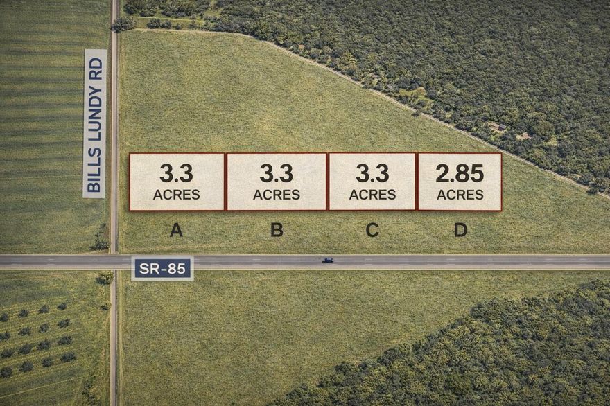 What an ideal location for a gas station/retail shops or both!  Beautiful 3.3 +- acres of cleared commercial property with road frontage along Hwy 85. Zoned C-3. Ten miles to the nearest gas station to the north in Laurel Hill and five miles to the south in Crestview.  Large 200 housing development within two miles to the north and over 100 to the west .  With several others  nearby.  .