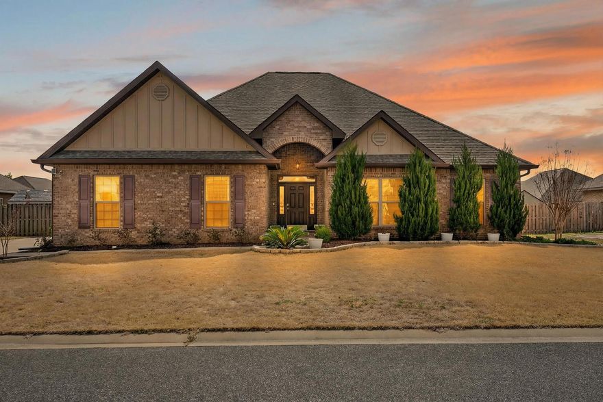 Welcome to Redstone Commons! This 5-bedroom, 3-bath all-brick home offers 2,506 sq. ft. of stylish comfort on a 0.29-acre lot. Manicured landscaping, oversized parking, and a side-facing garage create standout curb appeal. Inside, soaring ceilings with double tray details and elegant molding frame a bright, open living area filled with natural light from wall-to-wall windows. The kitchen features rich wood cabinetry, granite countertops, a large island with breakfast bar, glass tile backsplash, stainless-steel appliances, and a cozy breakfast nook. Enjoy a covered back patio, a beautiful in-ground pool with spa, and plenty of room for entertaining. Paid off Solar Panels.