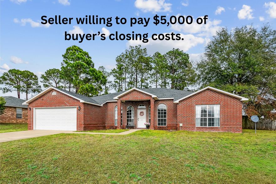 Updated 4BR/3BA brick home in desirable Southwest Crestview, south of I-10 and convenient to Eglin, Hurlburt, and Duke Field.   This spacious layout includes a dedicated office, formal dining room, and a large family room with fireplace. The kitchen features white cabinets, granite countertops, backsplash, stainless steel appliances, an island, and a large walk-in pantry. The primary suite offers his and hers closets, a jacuzzi tub, and an updated shower. Multiple oversized closets provide excellent storage throughout.  Major updates: Roof 2022, HVAC 2018, Hot Water Heater 2022, Fence 2019, Exterior Electrical Panel 2025, Office & Dining Flooring 2016, Family Room Flooring 2026, Primary Shower 2023, Kitchen & Bath Granite + Faucets 2016, Updated Lighting 2016.
With 4 bedrooms, 3 full baths abundant storage, and a prime location, this home offers comfort, convenience, and modern updates.