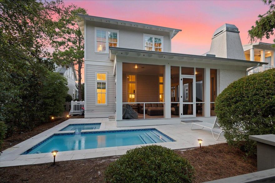 Welcome to your dream home in the heart of WaterColor—one of 30A's most coveted luxury communities. This beautifully crafted residence blends timeless design with high-end finishes and unmatched outdoor living, just steps from the Gulf.

✨ Interior Highlights:
Wide plank oak wood flooring throughout
Sleek white quartz countertops in kitchen and baths
Chef's kitchen with Sub-Zero/Wolf appliances, including 36'' Wolf range, wine fridge & ice-maker
Designer touches: Emtek hardware & Grohe plumbing fixtures
Spa-quality master baths with Bianca Carrera marble tiled showers
On-demand tankless water heater for energy-efficient comfort
🌿 Outdoor Oasis:
Expansive screened-in wraparound loggia with gas fireplace, outdoor TV & full grilling station
