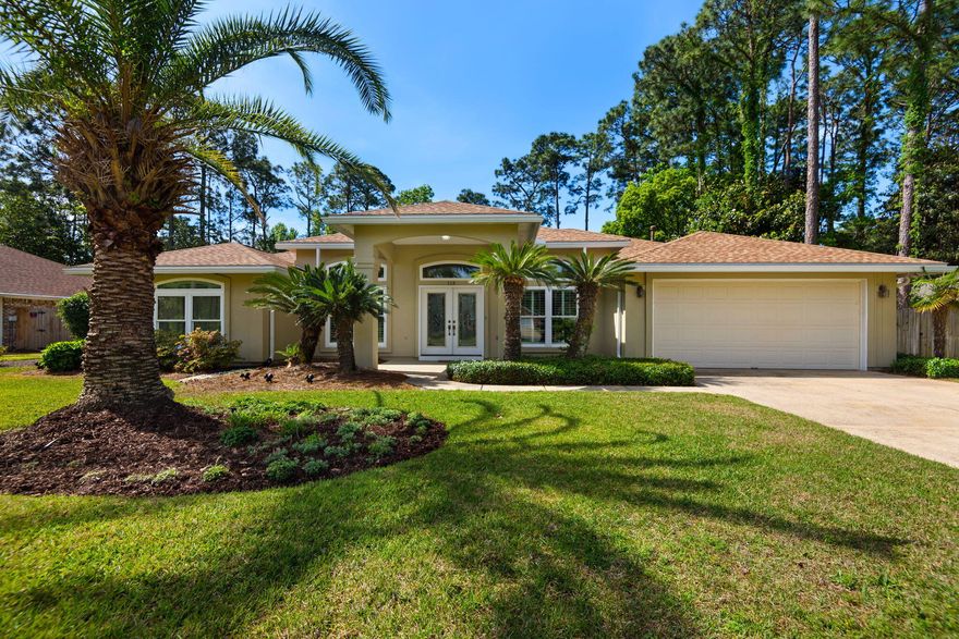 This beautifully maintained Dana Pointe home offers comfort, character, and an exceptional layout with 3 bedrooms plus an office that could serve as a 4th bedroom. Inside, you'll find soaring 13-foot ceilings, recessed lighting, crown molding, formal living and dining rooms, and a spacious great room with gas fireplace, built-in entertainment center, and shelving. The kitchen is designed for efficiency with a built-in oven, solid surface cooktop, large pantry, abundant counter space, and breakfast nook overlooking the Florida room and beautifully landscaped backyard. The split floorplan provides privacy, with the primary suite featuring private access to the Florida room, dual vanities, whirlpool tub, separate shower, neutral tile, and a custom walk-in closet. The office includes built-in oak cabinets, desk, full bath, and French doors leading to the pool area. Outside, enjoy the heated screened pool, fish pond, sago palms, privacy fencing, and epoxy-coated patio and garage. Major updates include roof 2020, windows and pool screen in 2025. Dana Pointe is a private bayfront community with deeded bay access, private park, boat ramp, dock, gazebo/pavilion, and HOA amenities. Showings begin May 18.
