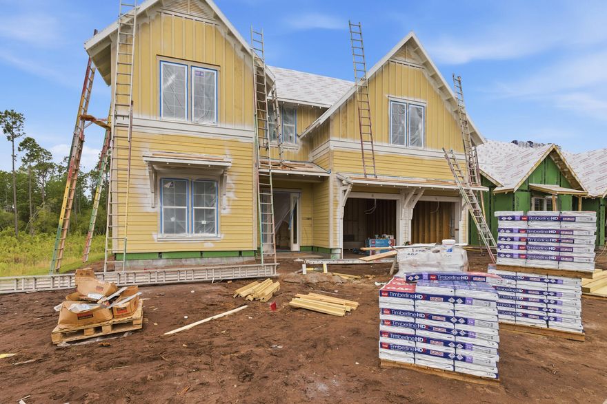Welcome to the Macy by Huff Homes, located in the newly released Arborview Park phase of Watersound Origins, near the entrance of the community at West Bay Parkway and Highway 98. Situated on a corner homesite with a pond view, this two-story home offers approximately 2,750 square feet of living space with 4 bedrooms, 3 full bathrooms, a study, and a 2-car garage.

The first floor includes an open living, dining, and kitchen area that connects to a rear screened porch. The primary suite and a study are also located on the main level. Upstairs, three additional bedrooms are arranged around a central sitting area that can serve as a secondary living space or flex area. Interior features include 10-foot ceilings on the first floor and 9-foot ceilings upstairs, quartz countertops in the kitchen and bathrooms, luxury vinyl plank flooring throughout the main living areas, wood cabinets with soft-close drawers, upgraded stainless steel Bosch appliances with a 36" dual fuel range, tiled showers in full bathrooms, and crown molding in the main living areas, hardwood stair treads, recessed lighting, ceiling fans.

Exterior construction includes cement fiber siding, decorative shutters, heirloom brick accents on the front and rear porches, landscaped yard with irrigation and pre-plumbing for a future pool.

Residents of Watersound Origins have access to the Origins Golf Course, Village Commons pool and fitness center, sports courts, trails, and the Watersound Town Center located within the community.

Estimated completion is end-June 2026.