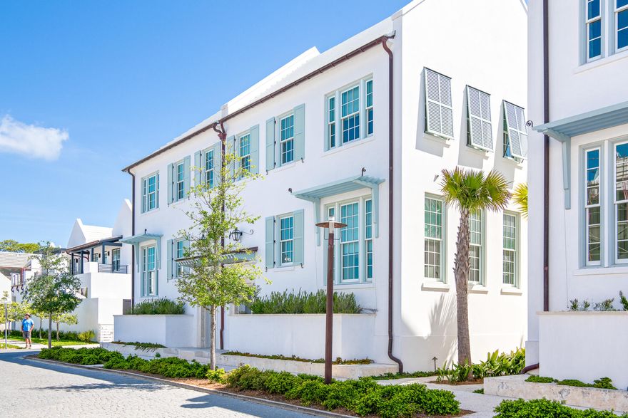 Designed by Khoury Vogt Architects and built by Alys Beach Construction, 50 North Sea Garden is a highly desired south facing single family corner residence in Alys Beach. 
Featuring a coveted first-floor primary suite, enclosed two-car garage, and an expansive private courtyard and pool, this home offers what buyers are seeking.
The great room spans the full width of the residence and boasts dramatic 16-foot venetian plastered ceilings which benefits from an abundance of natural light. The covered loggia offers a view of the courtyard and leads to a charming detached guest suite elevated gracefully above the garage. The main living floor features the primary suite, while the second floor has two additional guest bedrooms, each with its own luxurious en-suite bathroom. 
The house is being sold fully furnished with professionally designed interior furnishings and art. 50 North Sea Garden presents a perfect blend of value and sophistication making it a great opportunity to call Alys Beach home.