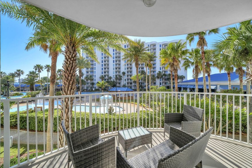 Welcome to your perfect coastal retreat at the Palms of Destin--where resort-style living meets one of the most sought-after locations along the Emerald Coast.

This beautifully updated 2nd-floor junior two-bedroom condo offers serene views overlooking the resort's stunning lagoon-style pool. Inside, you'll find a bright, open-concept living and dining area designed for both comfort and entertaining, seamlessly extending to an expansive private balcony--perfect for morning coffee or unwinding after a day at the beach. This unit has been thoughtfully upgraded, offering peace of mind and modern appeal with the following updates: 

Updated Water heater (2021)
New dishwasher ($500 upgrade)
HVAC system -installed February 18, 2022
Updated flooring installed November 3, 2023 

The Palms of Destin is known for its unmatched amenities, featuring Destin's largest lagoon pool complete with waterfalls, a kiddie pool, splash pad, and hot tub. Residents and guests also enjoy a state-of-the-art fitness center, tennis, pickleball and basketball courts, EV charging stations, a playground, and beautifully landscaped grounds that create a true resort-style experience.

One of the biggest reasons people love this location is its unbeatable convenience. You're just minutes from Destin's world-famous sugar-white sand beaches and emerald-green waters, with complimentary seasonal shuttle service to June White Decker Public Beach Access for effortless beach days. In addition, you're centrally located near premier shopping, dining, and entertainment, including Destin Commons and HarborWalk Village, making it easy to enjoy everything the area has to offer without long drives.

Whether you're searching for a second home, investment property, or full-time residence, this beautifully updated condo offers the perfect combination of comfort, amenities, and an unbeatable Destin location that keeps visitors coming back year after year.