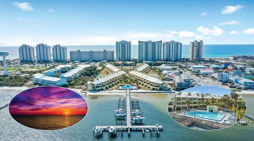 Soft Breezes, Swaying Palms, Captivating Sunsets bring you to Paradise! Waterfront living at its best on Navarre Beach! Buena Vida boast gated docks for fishing, boating, INDIVIDUAL BOAT SLIPS, tennis courts, waterfront pool with Sunset Views, panoramic views of the sound and close to dining and entertainment. This captivating home has all new LVP flooring and ceramic tile; New kitchen cabinets, granite, SS fridge add to the modern beach theme that boost beautiful WATERVIEWS and Palms! Outside Patio and deck are an oasis for entertaining with views as well! Living areas 2nd and 3rd floors are above the flood plain. Immaculate home has three bedrooms, two on main level, living area, dining and kitchen, full bath on the main level, and a complete suite upstairs for privacy; You will spend spend hours on the large deck relaxing views of Community Pool, Palm Trees, and exploring beautiful sound views where boats, kayaks and water sports abound! Inside the home has $ 70K worth of renovations and upgrades for modern functionality and beauty! Kitchen has lots of cabinet space, beautiful granite, and a view of water as you are entertaining guests; Large deck on main level boasts beautiful views to relax and entertain; Full bath completely remodeled with a brilliantly designed tiled shower and new stylish cabinet for washer and dryer; Another Great feature is the LED light in the new shower inset. Upstairs, a remodeled living area with LVP and a Murphy bed for guests to have a private suite; Large Master Bedroom with private balcony for morning coffee or evening drinks overlooking the pool and lush grounds! Master Bedroom's Newly updated ceiling gives beachy atmosphere! Unit has two large closets for lots of storage! Master Bath has upgraded tiled and rock shower and glass enclosure; Units have a tandem 2 car garage for parking and storage; Upgrades include: Beautiful ceiling (added insulation) and trim work in Master Bedroom; Newly painted; Completely new Middle level bath and laundry area with new floors, vanity, sink, shower, stacked washer/dryer; New kitchen faucets and dishwasher, new curtains, Assigned Boat Slip with power and water, New ceilings, WiFi thermostat, Keyless door lock, New Smart TV's, Come live where others VACATION with your own private beach!