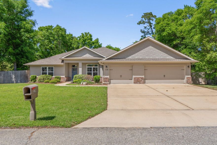 Built in 2020, this beautifully crafted 4 bedroom, 2 bath custom home sits in a centrally located neighborhood on a cul-de-sac and Hwy 98 to Hurlburt Field AFB.
A gunite pool creates a private backyard oasis perfect for relaxing or entertaining. The property also includes a 220V Universal Tesla Charger, capable of charging any electric vehicle sold in the U.S., offering convenience and future-ready functionality.
Inside, a welcoming foyer leads into an open, thoughtfully designed floor plan. The spacious kitchen features custom shaker cabinetry with crown molding, granite countertops, an under-mount sink, stainless steel appliances, two pantries, and a center island with a sleek breakfast bar that flows into the dining area and large family room. Luxury vinyl plank flooring extends through the foyer, kitchen, and main living areas.
The primary suite includes a tray ceiling with ceiling fan and two generous walk-in closets. The primary bath offers an oversized tiled walk-in shower with seamless glass door, granite double vanity with rectangular under-mount sinks, picture-frame mirrors, and a double linen closet--all accented with brushed-nickel finishes.
Additional bedrooms are well-sized with walk-in closets and ceiling fans. The guest bath includes a granite vanity and tub/shower combination. A dedicated office/bonus room with double-door entry and a large utility room with walk-in storage add versatility and function.
Outdoor living shines with a long covered front porch and a covered back porch overlooking the pool--perfect for enjoying Florida evenings. The oversized garage includes an additional 6-ft storage nook. And only about 13 minute drive to Navarre Beach!