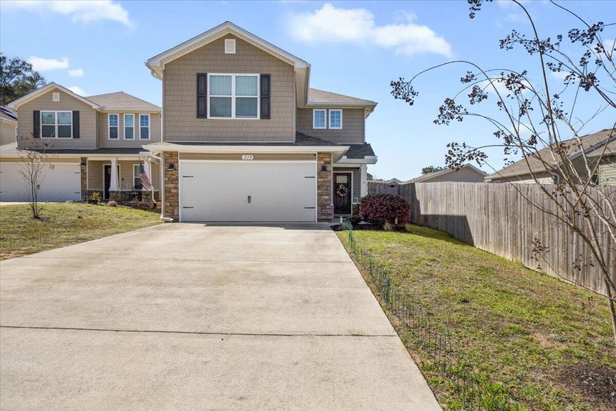 2.75% VA LOAN ASSUMPTION option available for qualified VA Buyers (ask for details).  Stop the car, you've found THE ONE!  Comfort and style awaits with this 3 bedroom, 2.5 bathroom home. The two-story layout features a spacious, open floor plan downstairs that flows seamlessly from one area to the next.  Upgraded LVP flooring throughout the home, except in one bedroom, accentuates this home true and nature beauty.  The kitchen is a chef's dream, equipped with a decorative backsplash, breakfast bar, pantry, and sleek stainless-steel appliances. The dining area opens to a beautiful, covered patio with an epoxy-finished floor, and a roman sunscreen shade so you can enjoy the outdoors and the privacy-fenced backyard.  To complete the first-floor space, you'll find a half bath and... oversized storage closet. Upstairs, you'll find three generous bedrooms, two full bathrooms, and a conveniently located laundry room. The owner's suite is a true retreat, offering dual vanities, a separate shower, a garden tub, and a large walk-in closet. The home's exterior is enhanced with an epoxy-coated front porch and walkway, and a stone wall accent finish. This home is only a couple of years old and lives like new. Don't miss your opportunity to tour this beautiful and well-maintained home. Buyer is responsible for verifying all data and information, including lot size and room measurements, as it is deemed to be reliable but not guaranteed.