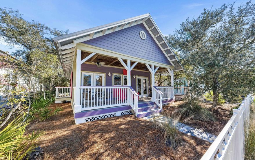 Tucked away in the charming neighborhood of Cottages at Camp Creek, this beautiful home is just steps away from the community pool and deeded beach access across the street with the pristine white sands and turquoise waters of the Gulf Coast. This highly-desirable community is centered around a large pool and hot tub surrounded with lush landscaping where it backs up to Camp Creek Golf Course and is conveniently located on 30A very close to Alys Beach, Rosemary Beach with renowned restaurants, local shopping, seasonal events and weekly farmers markets. This beautiful cottage has an open living, dining and kitchen space with a primary suite, ensuite bath and a separate bunk room. The living area has French doors opening onto a full width covered front porch that is steps to the community pool with a hot tub. This residence is being sold by the original owner with light rental in the past where it is in spectacular condition. It is being sold fully furnished and is rental ready with rental projections at $55,000 - $75,000 for 2026.