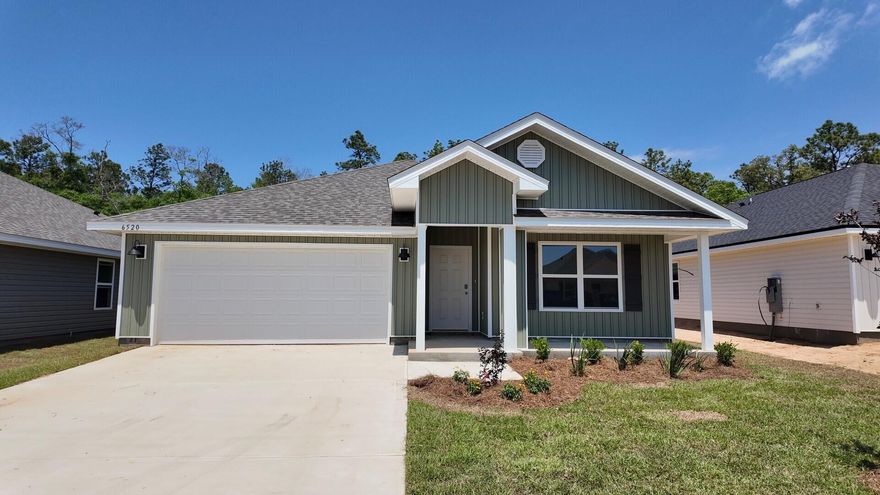 Welcome to Rivers Cove featuring a beautiful community pool and playground. The Cali model, one of our most sought-after designs, offers a fantastic open layout for relaxed living. Offers 4 bedrooms, 2 bathrooms, a covered back patio, 2-car garage, and the 'Smart Home Connect' System with various convenient Smart Home devices. The well-appointed kitchen includes stainless steel appliances, a smooth-top range, built-in microwave, quiet dishwasher, corner pantry, island bar, eye-catching wood-look flooring, and plush carpet in the bedrooms. Bedroom 1 and the adjoining beautiful bath boast a large walk-in closet, double vanity sinks and more. Fabric Hurricane window and door protection is also included. ALL LISTING pictures, colors, features, and size may vary. Square footages are approximate.