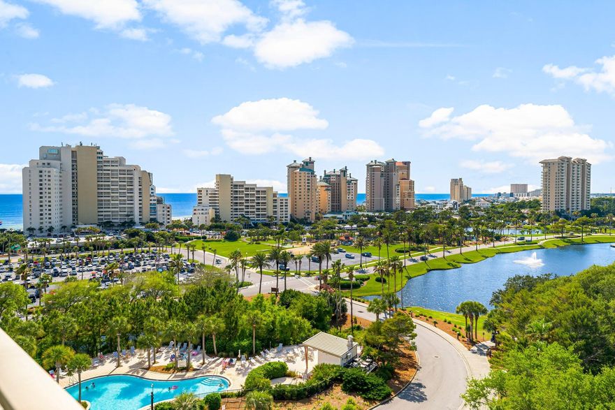 NEW PRICE! Seller open to lease-to-purchase. Studio unit with stunning views. Enjoy panoramic Gulf, Bay, lake, and golf course views from this beautifully updated 8th-floor studio in Sandestin's Luau I. One of the best views in the building. Features include plank tile flooring, a king bed, sleeper sofa, full bath, and kitchenette with fridge, microwave, and coffee maker. Relax on the private balcony and take in the views. Luau I amenities include beach access, resort pool with hot tub and waterfall, tiki hut, kids splash zone, grilling area, sundeck, and fitness center.