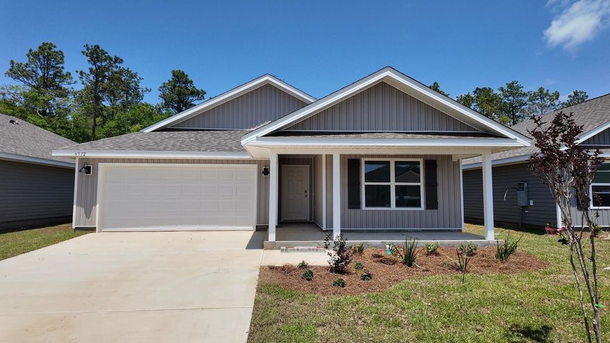 River's Cove features a beautiful community pool, community center and playground. The highly desirable spacious Lakeside floorplan provides a well-designed OPEN concept, no wasted space, 5 beds, 3 baths, nice back patio & 2 car garage. All stainless appliances in the kitchen, smooth top range, beautiful countertops in kitchen and baths, quiet dishwasher, built in microwave, spacious dining area & more. Striking wood look flooring, plush carpet in the bedrooms. The Smart Home Connect System has several convenient devices you will enjoy. Also, Fabric Hurricane door and window protection is included. Awesome amenities & stylish curb appeal. Located in a fast-growing area with easy access to the interstate. ALL LISTING pictures, colors, features, and size may vary. Square footages are approximate.