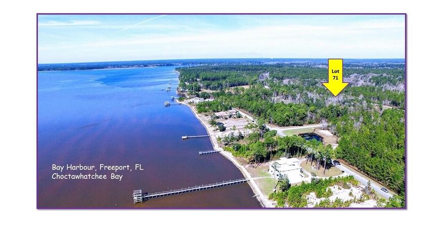 For your consideration, a rare opportunity to create a luxury coastal retreat in Bay Harbour! Survey & Elevation Certificate Available. Low taxes and low HOA dues make this an incredibly attractive choice to build your dream. Lot 71 offers the freedom to design and build entirely on your timeline. Spanning an extraordinary 1.32 acres--nearly double the size of many homesites within the community--this estate-sized property delivers a rare blend of privacy, prestige, and possibility. Framed by the natural beauty of the Choctawhatchee Bay, this exceptional homesite offers the ideal setting for a custom luxury residence designed around wellness, relaxation, and effortless coastal living. Life in Bay Harbour embraces a healthy, active lifestyle. Enjoy peaceful mornings biking scenic paths,  hiking nearby nature trails, paddleboarding and boating on the bay, or taking sunset strolls along the community boardwalk. Residents also enjoy access to the community dock and tennis courts, creating endless opportunities for recreation and connection with the outdoors. Perfectly positioned for both tranquility and convenience, the property offers easy access to Destin Commons shopping, the white-sand beaches of 30A, healthcare, parks, boat ramps, airports, Interstate 10, and regional transportation corridors--making travel, commuting, and weekend escapes remarkably convenient. Nearby military bases and executive airports further enhance accessibility for full-time residents and second-home owners alike. Underground utilities available at the street and no required timeline to build, Lot 71 represents an exceptional opportunity to create a legacy estate in Freeport, Florida's most serene bayfront community.