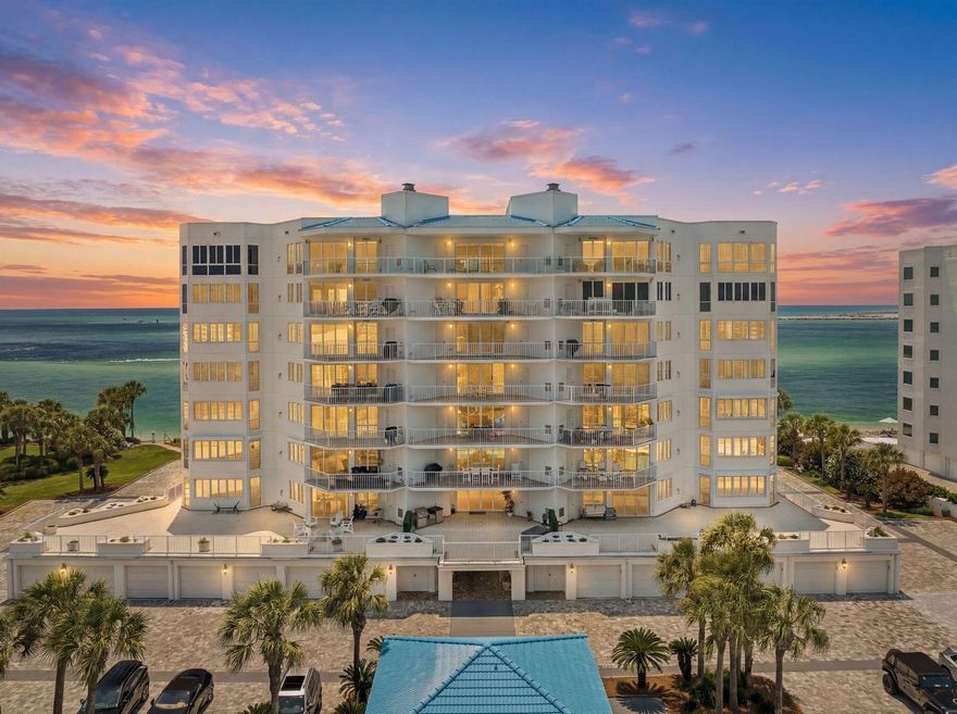 A breathtaking haven where sea and sky meet in striking harmony, this refined residence captures the essence of coastal luxury with graceful precision. A private elevator rises to a marble foyer that immediately sets a tone of sophistication, opening to a home where sweeping views of the East Pass, Gulf of Mexico and Destin Harbor unfold in every direction.

With 2,660 square feet of thoughtfully curated living space, the layout offers both a family room and a living room, each positioned to frame a different postcard panorama. One showcases the East Pass, gulf and celebrated Destin bridge; the other looks toward the ever-charming harbor, creating two distinct atmospheres for relaxing, entertaining or simply watching the water shift with the light.

The elevated master bedroom, enhanced during construction for grander scale and comfort, commands sunrise and sunset views through floor-to-ceiling windows. Every bedroom shares this remarkable vantage point, allowing nature's rhythm to become part of daily life. Throughout the home, high-end finishes create an environment of ease and elegance, including electric storm shutters, immaculate hardwood floors, a cozy gas fireplace, remote-controlled window shades and a surround-sound system that gently fills each space.

The master bathroom is a standout sanctuary with custom quartz flooring, an oversized shower, a soothing whirlpool tub and rich granite surfaces. In the kitchen, culinary enthusiasts will appreciate the granite counters, bespoke cabinetry and beautifully maintained appliances that make cooking feel effortless.

Two private garages number EG9 and EG10 and a private climate-controlled storage area #21 convey with the residence, adding convenience to its long list of luxuries. Located within an exceptionally maintained, pet-friendly and rental-restricted community, this property offers rare serenity. Owners enjoy access to a private gulf-front beach along with amenities that elevate everyday living, including a full-sized pool, hot tub, cutting-edge fitness center, sauna, and tennis and pickleball courts.

This is coastal living refined to its most graceful form, where panoramic views, elevated finishes and unparalleled privacy create a rare and remarkable retreat.