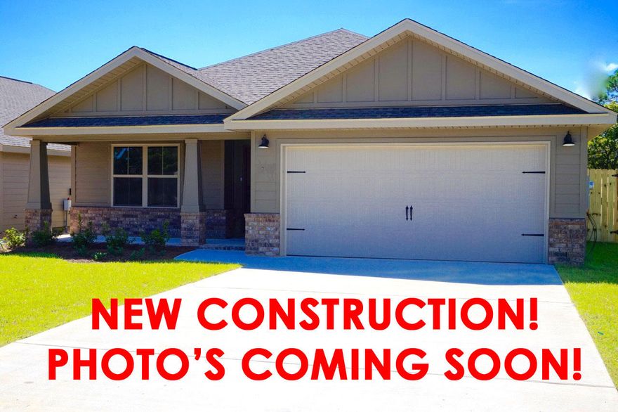 NEW CRAFTSMAN Custom Built Home in EAST NAVARRE, this luxurious 3 bed/2 bath floor plan is under constructionand will be ready in time for your Summer move in~Great Central Location within walking distance to Local Stores and easy access to Navarre Beach,Navarre Waterfront Park and Hwy 98 to Hurlburt Field AFB.This Stunning Robbins Builders Custom Home offers trend setting Features~Greeted by a walk in foyer sweeping through to your open floor plan~Large kitchen enjoying custom staggered cabinets with crown molding, beautiful GRANITE counter tops~Under mount sink~S/S appliances ~Hop Up Breakfast bar & open flow to the dining area and large family room, Wood laminate through the foyer & main living area with tiled laundry and bathrooms.Large Master with trey ceiling & ceiling fan ~Master bath offers an oversized TILED shower ~Cultured Marble double vanity~His & Hers walk in closets ~antique bronze fittings with picture frame mirrors. Additional Bedrooms are a great size with double closets and ceiling fans~Home has a welcoming covered front porch and large covered back porch to sit out and enjoy those wonderful Florida evening ,great to cook out and entertain.Large lot with wooded buffer for privacy & fenced grassed yard ,~sprinkler system~ lawn pump and well with digital programmable timer for easy care. TAEXX in wall pest control system~ Hurricane protection boards and dimensional shingle roof for lower insurance premium. Upgrades throughout include bullnose corners ,knockdown ceilings, recessed lighting , deluxe lighting package,50 Gallon water heater, garage door remotes, attic drop down stairs~ to name a few.....colors etc Pictures are of a previous home and may vary..Call today for further information.
