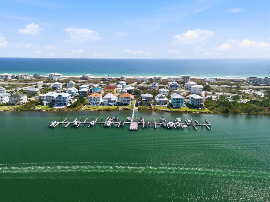 Experience elevated coastal living at 425 Gulfview Ln., a newly constructed residence in the gated Parasol West community of Perdido Key where the lifestyle extends beyond the home itself to include a DEDICATED BOAT SLIP making it easy to step from your home to the water & spend the day cruising! This thoughtfully designed 4-bedroom, 3-bath home offers approximately 2,680 square feet of living space with breathtaking views of both the Gulf & the Intracoastal Waterway. Inside, a spacious open floor plan welcomes you with high ceilings, porcelain tile flooring throughout, & abundant natural light. The chef's kitchen is appointed with quartz countertops, solid-wood custom cabinetry, a dual-fuel range, & name-brand appliances, creating a functional space for everyday living & entertaining. A generous laundry room with folding counter, solid-wood shelving in the pantry & closets, &  walk-in attic provide excellent storage & organization. Built with durability & efficiency in mind, the home features impact-rated windows, metal roof, sealed eaves, fiber-cement siding, spray-foam attic insulation, 2×6 shear walls, hurricane-rated fasteners, & elevated construction for added peace of mind. Natural gas services the cooktop, water heater, & grill connections, & tankless water heater ensures endless hot water. Outdoor living is equally impressive with multiple decks & patios designed for relaxing or entertaining while enjoying coastal breezes. Additional conveniences include climate-controlled attic, landscaped grounds with an automatic irrigation system, outdoor shower, privacy screens, data wiring throughout, & app-controlled garage doors in the spacious garage. Residents also enjoy access to the subdivision marina with a dedicated boat slip, making it easy to spend days on the water. Located near boat launches, golf courses, the Gulf Islands National Seashore, shopping, dining, & NAS Pensacola, this home places the best of the Gulf Coast lifestyle within easy reach!