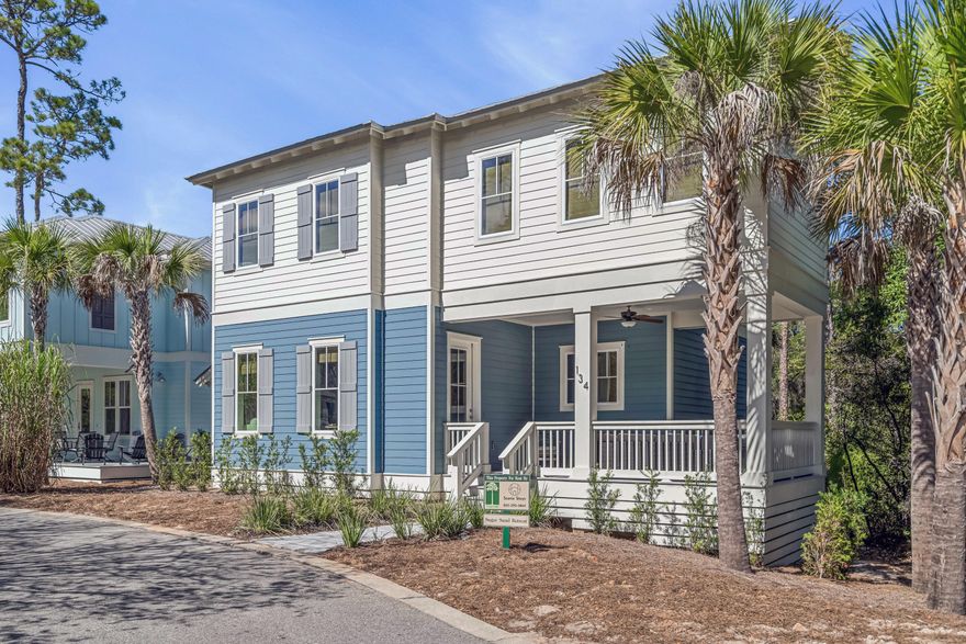 Exceptional value in Inlet Beach, south of 98 offers prime access to 30A, just minutes from Rosemary Beach, Alys Beach, and 30Avenue. Featuring 4 bedrooms with private ensuites, including a first-floor king suite and custom bunk room, plus a covered front porch and spacious rear deck with 3 parking spaces. Interior highlights include shiplap accents, white shaker cabinetry, quartz countertops, high-end stainless appliances, and custom tile showers throughout. Freshly painted exterior coming soon. Enjoy added privacy with nothing to be built on the east side (see survey). Located in gated Treetop at Seacrest with deeded beach access, tram service, and community pool. Ideal as a primary, second home, or investment opportunity with strong rental appeal.