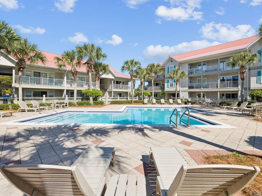 This updated first floor, three bedroom, three bath condo at Rollin Tide Villas sits just steps from the beach, providing an ideal location along 30A in the desired area of Seagrove Beach. Each bedroom has its own private full bath with tile flooring and walk-in shower. The kitchen has been remodeled with open cabinetry, butcher block countertops, and a large range with vent hood. Hardwood flooring runs throughout the main living areas. The expansive porch area looks out towards the pool, and two walk-in closets provide plenty of storage space. Come enjoy all this great location has to offer.