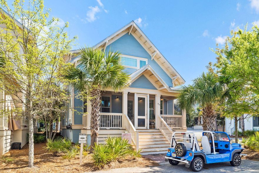Welcome to 89 Clipper Street, an amazing luxury beach home located south of 30A in the highly sought-after Prominence community. This beautifully designed 3-bedroom, 4-bathroom retreat features a first-floor master suite, two guest bedrooms, and two additional bunk rooms. Thoughtful upgrades include custom wood shelving, quartz countertops, and a solid wood kitchen island, all set within an open-concept living, dining, and kitchen space ideal for entertaining. Wood flooring runs throughout the first floor, complemented by coastal-inspired shiplap and wainscoting that give the home that signature upscale 30A beach vibe. Enjoy the breeze from two screened porches, one in front and one in back, plus the convenience of a two-car garage and ample storage throughout.