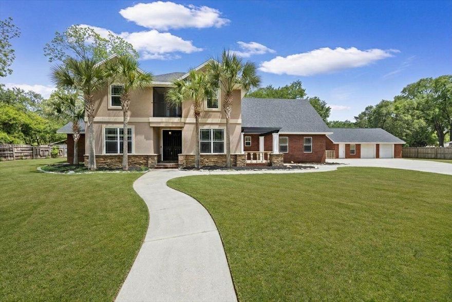 This impressive two-story home showcases timeless curb appeal with a striking
combination of rich red brick, modern stucco, and natural stone accents. A grand double-door entry welcomes you into a beautifully appointed living room featuring elegant herringbone tile flooring, with white crown molding, recessed lighting, and French doors that open to a private, fully fenced backyard--perfect for outdoor entertaining and summer gatherings.
The spacious eat-in kitchen is designed to impress, offering detailed cabinetry,
wraparound granite countertops, a center island, and direct access to an inviting pergola--ideal for indoor-outdoor living. The main-level primary suite is a true retreat, complete with vaulted ceilings, dual ceiling fans, a walk-in closet, and a luxurious en-suite bath featuring granite countertops, a large tiled shower with dual shower heads, and a relaxing soaking tub. Upstairs, a grand staircase leads to five additional generously sized bedrooms and three full bathrooms, providing ample space for family, guests, or flexible living needs.
Additional highlights include:
Attached 2-car garage with new doors and keypad entry
Oversized detached 2-car garage for extra storage or workshop space
Tankless water heater
Two new HVAC systems (installed March 2026)
Security system with motion detectors on all windows and doors (serviced by
Panhandle Security)
Ideally situated outside city limits while remaining convenient to the interstate, shopping, dining, and everyday amenities, this exceptional home offers the perfect blend of space, style, and functionality.