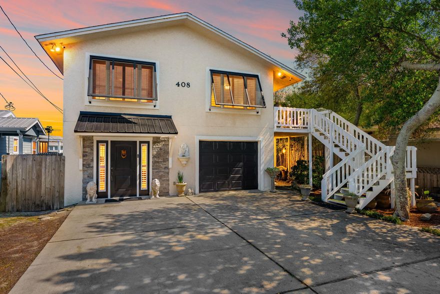 Welcome to 408 Dolphin Street, a rare opportunity to own in the highly sought-after Bid-A-Wee Beach community--one of Panama City Beach's desirable coastal neighborhoods. Located just two blocks from the only gated, private beach accesses in PCB, this home offers an exclusive beach lifestyle that is simply unmatched. Golf cart friendly community and there are no short-term rentals allowed on this street, creating a peaceful, residential setting perfect for a primary home or second home retreat. This spacious 4-bedroom, 3 full bath home blends charm, functionality, and thoughtful updates throughout. Inside, you'll find original 3 quarter-inch tongue-and-groove red oak hardwood floors, adding warmth and character to the living spaces. The flexible floor plan features two master suites--one on the main level and one upstairs--ideal for guests or multi-generational living. A downstairs bathroom is also wheelchair accessible, providing added convenience. Major updates have already been taken care of, including appliances that are just 3 years old with a double oven, a 4-year-old HVAC system, 2 security systems (ring and rep link), new mini split units, new front windows, and plantation shutters throughout the entire home. A one-car garage adds additional storage and functionality. Step outside to your private backyard oasis, complete with a sweet water well for irrigation (can also be hooked to the home if the water goes out), tranquil koi pond and mature fruit trees including banana, grape, pomegranate, and orange--creating a true Florida retreat. The pool has been recently updated with a new pump and an outdoor shower, perfect for after the beach or pool. While there is no mandatory HOA, there is a voluntary $100 per year contribution that helps maintain the private gated beach access--one of the most valuable and exclusive features of the Bid-A-Wee Beach community. Located in an established neighborhood, and exclusive access to Bid-A-Wee's private gated beach, this property offers a rare combination of privacy, location, and lifestyle. Call today to schedule a showing.