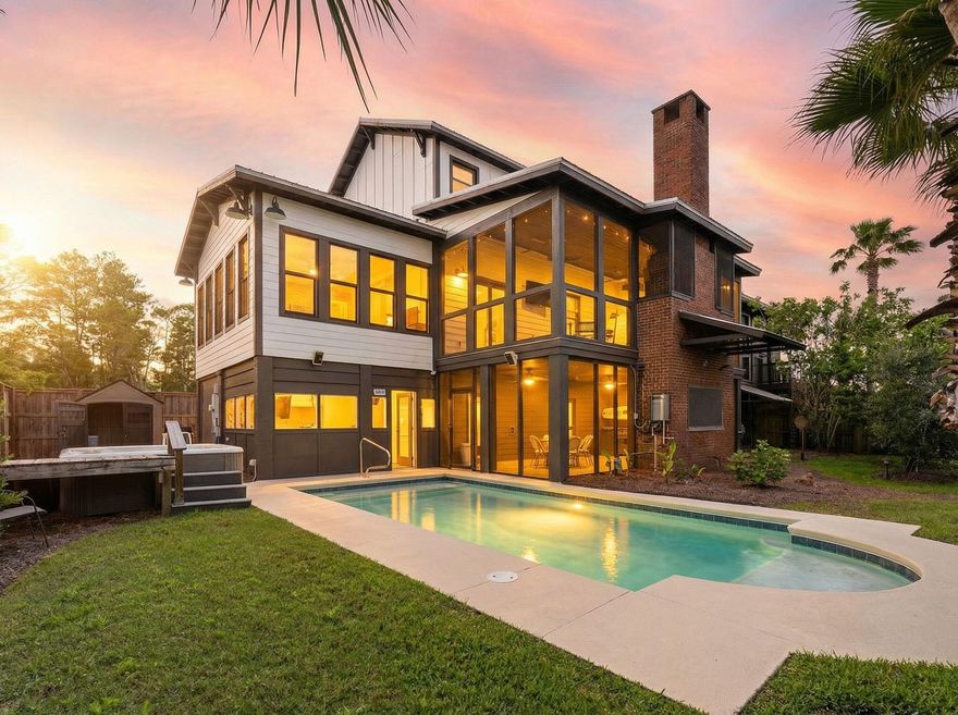 Tucked away on a private corner lot in coveted Gulfview Heights, this River Camp-style retreat sits just moments from Scenic 30A and the sugar-white sands of the Gulf. Thoughtfully designed across three stories, this 3-bedroom, 3.5-bath home offers generous living space and a blend of reclaimed craftsmanship and coastal construction.

Interior finishes showcase reclaimed materials throughout: pecky cypress walls, pine flooring and cypress cabinetry from the Choctawhatchee River, countertops and shelving from a century-old North Carolina barn, and antique brick reclaimed from early 1900s Chicago.

Open concept living areas are warmed by two gas cast iron stoves capable of heating the entire home. The kitchen is well appointed, custom closets run throughout, and the primary suite features a walk-in closet, double vanity, and whirlpool tub. A flexible bonus room off the pool, featuring its own AC unit, works beautifully as an office, bunk room, or guest retreat, and a tankless water heater serves the downstairs level.

Outside, a saltwater, electric-heated pool anchors a private backyard complete with a downstairs summer kitchen, BBQ area, outdoor shower, covered decks, and expansive screened porches that invite the outdoors in. Lush, mature landscaping surrounds the home, offering privacy, shade, and a true coastal garden feel.

The conditioned 5 car garage offers heavy duty carriage doors with Franklin openers, an attached workshop, enclosed golf cart storage, and ample driveway parking.

Just minutes to Gulf Place, Ed Walline Beach Access, Goatfeathers, and the dining and shopping along 30A. Inquire today to schedule your private showing.