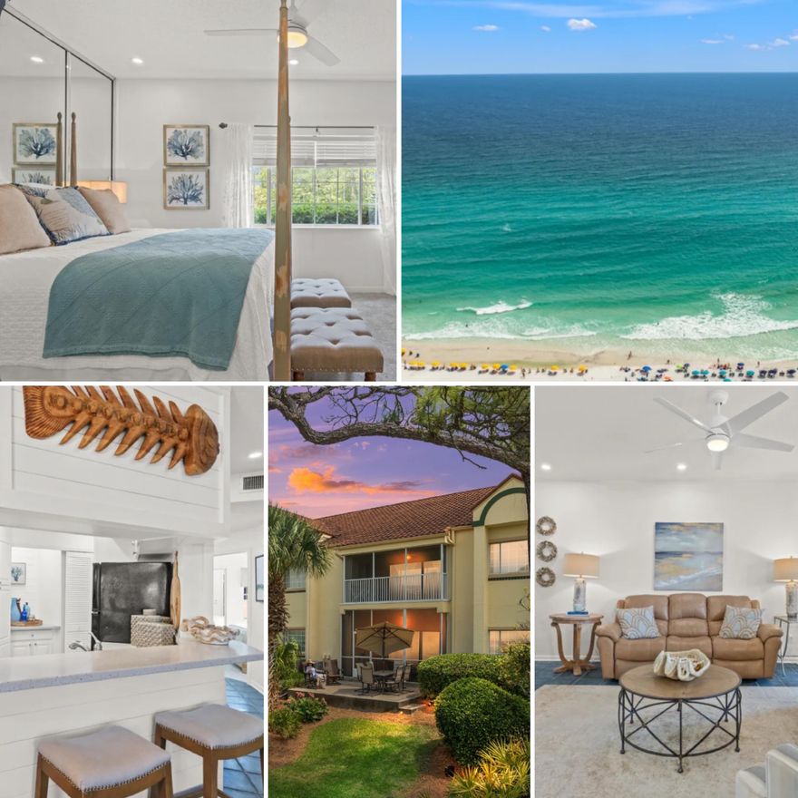 Your dream Sandestin property is waiting for you! 5238 Tivoli by the Sea, an exceptional, rare, three-bedroom, three-bath coastal residence tucked within the exclusive gates of Sandestin Golf and Beach Resort--one of the Emerald Coast's most coveted resort destinations.

This beautifully remodeled beachside ground-floor retreat features effortless elegance and refined relaxation, offering a rare blend of privacy, sophistication, and seamless access to the Gulf and all of the sought after amenities of Sandestin. 

Not only does the unit feature everything you could ever want coming fully furnished, but it also comes with an electric 6 seater golf cart and designated cart space with charger so you can fully enjoy all the benefits of Sandestin life! Thoughtfully renovated with timeless finishes, the interior unfolds into a spacious open-concept design ideal for both intimate gatherings and elevated entertaining. It flows effortlessly into the living and dining areas, where natural light pours through oversized glass doors, creating a bright, airy ambiance.

Beyond, a back raised terrace extends the living space outdoors--an inviting setting for outdoor dining, sunset cocktails or quiet mornings overlooking the manicured fairways and tranquil sunset views.

The primary suite is a serene sanctuary, with his & hers closets. Two additional guest suites provide comfort and privacy for guests, each enhanced with refined details and ample storage. 

Drive out your door with your included golf cart to explore the resort's 2,400 acres--from sugar-white sand and turquoise water beaches, championship golf to tennis, a full-service marina, miles of scenic trails, The Village of Baytowne Wharf with its upscale blend of waterfront dining, boutique shopping, and vibrant entertainment, and even more shopping & dining as well as the theater found at Grand Boulevard as well- you'll never want to leave this area.

Whether envisioned as a private coastal escape, a second home retreat, or an investment property that can be personally enjoyed, 5238 Tivoli by the Sea delivers an unparalleled lifestyle defined by beauty and quiet luxury in one of Florida's most distinguished and sought after resort communities.

Buyer to verify all information deemed important