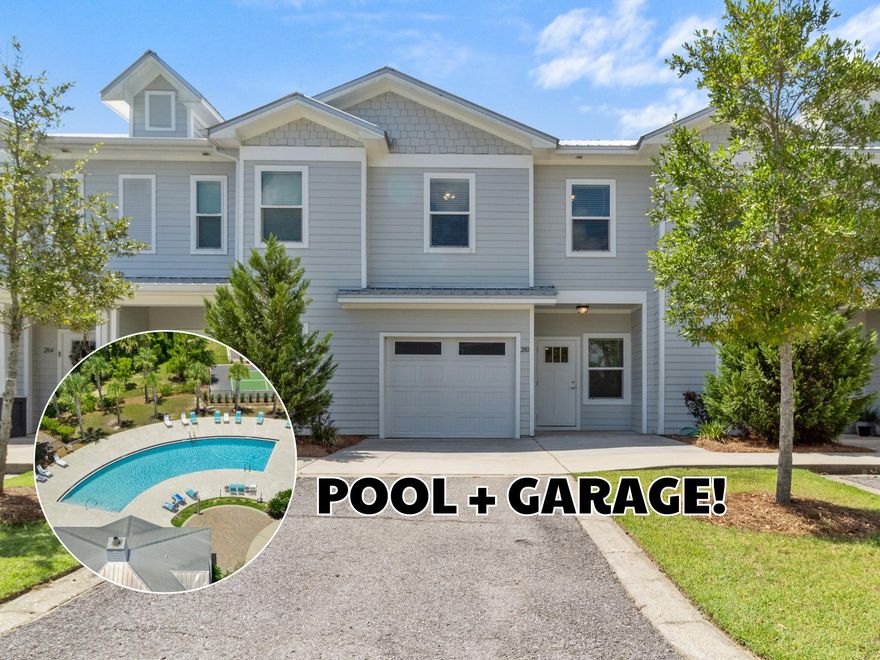 Better than brand new and hardly lived in! Luxury townhome with a POOL, pickleball, playground, and much more. 

Thoughtful layout with all bedrooms located upstairs, including primary suite with double vanities and a huge walk-in closet. This unit stands out with a private garage, position near green space, and quieter setting further away from the front entrance.

Quality finishes and low-maintenance features include quartz countertops, LVP flooring throughout (no carpet), Moen satin nickel fixtures, architectural trim, faux wood blinds, ceiling fans in all bedrooms, and a durable METAL roof. The screened porch provides shaded outdoor living space.

Washer, dryer, kitchen appliances, counter stools, reclining chair, sofa, and ottoman all included. Located under ½ mile from Freeport Elementary with convenient access to Hwy 20 and Hwy 331 for easy commuting. Call for the video tour!