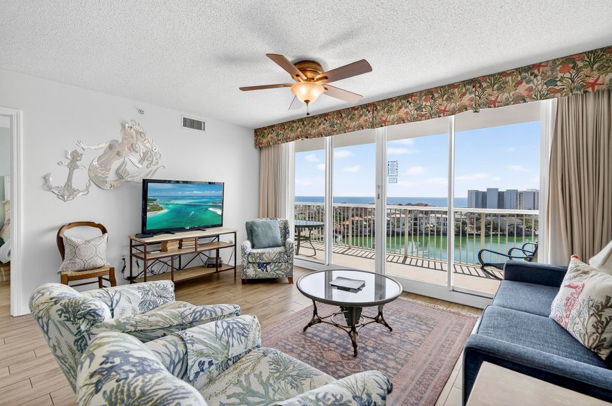 WOW! This spacious three-bedroom, two bath condo has INCREDIBLE VIEWS.  The oversized balcony allows plenty of outdoor seating while enjoying the view. Did you know it's only a 1minute stroll on the boardwalk to get to the private beach? That's right! This condo features the living area & master bedroom with balcony access, Nice size kitchen with a breakfast bar PLUS The flooring is ALL TILE - NO CARPET. Condo comes FULLY FURNISHED and other features include a stackable washer & dryer, nice size pantry and owner's closet. The Terrace is located in one of the most popular vacation complexes on the Emerald Coast. Terrace at Pelican has their own pool and grill area, and owners and guests at Terrace have unlimited use to all of Pelican Beach amenities including direct beach access, multiple beachfront pools (including indoor/outdoor options), hot tubs, indoor sauna & steam room, a fitness center, tennis courts, pickleball, on-site café and tiki bar, game room and security gate This condo makes it a great investment, second home or primary residence being in the heart of Destin.