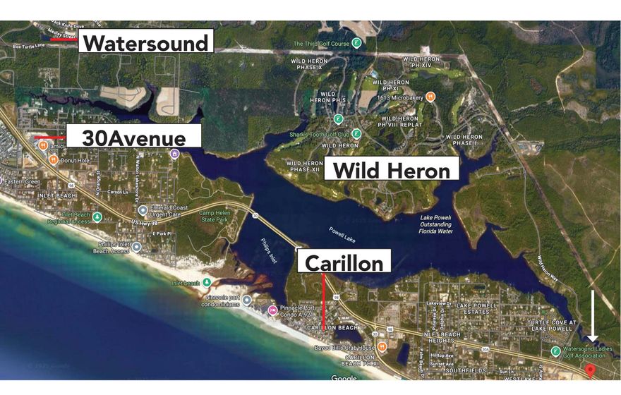 Positioned on 1.5 acres along US Highway 98, directly across from the entrance to Wild Heron, this newly rezoned CM parcel offers a rare opportunity in one of the fastest-growing corridors along the Emerald Coast. The property features approximately 512 linear feet of prominent highway frontage, with existing curb cuts and dedicated turn lanes from both directions, providing seamless access and strong visibility supported by high FDOT traffic counts. Located on the south side of the highway, the site sits within a short walk to the beach and along the primary route connecting 30A to the area's international airport, just 20 minutes away. The surrounding area continues to see significant investment, including the adjacent Sunnyside PUD and the 734-acre Wild Heron community, home to the Greg Norman-designed Sharks Tooth course and the newly introduced Davis Love III course, The Third, both part of the Watersound Club portfolio. Minutes from Inlet Beach, Rosemary Beach, and Alys Beach, the site is further supported by long-term regional growth driven by the St. Joe Bay-Walton Sector Plan, which allows for up to 170,000 residential units and 22 million square feet of commercial space. Ownership prefers a ground lease structure but remains open to a sale.