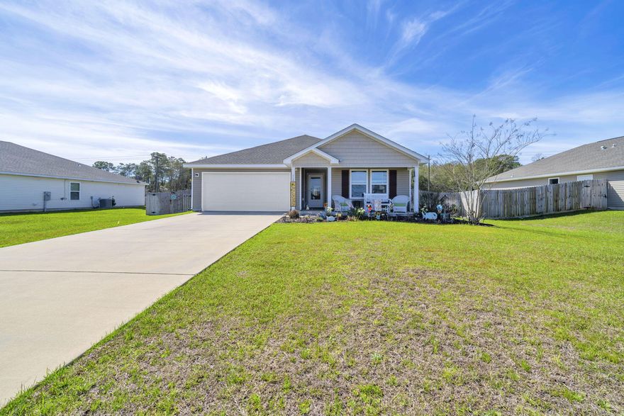 Thoughtfully updated and move-in ready, 112 Mikaela Avenue in DeFuniak Springs offers a comfortable 4 bedroom layout with a versatile bonus room for a home office, study, or homework hub. Main living areas feature durable upgraded vinyl flooring, while practical finishes include custom Levolor blinds, new ceiling fans, and modern bathroom fixtures. The kitchen has an updated faucet and disposal. The fully fenced, landscaped backyard provides private outdoor space for kids and pets and includes a professional sprinkler system for easy maintenance. Mechanical systems are well maintained and dedicated metering supports varied household needs. Located in a friendly small-town neighborhood near parks, schools, shops, and dining, the floor plan balances open living with defined spaces,