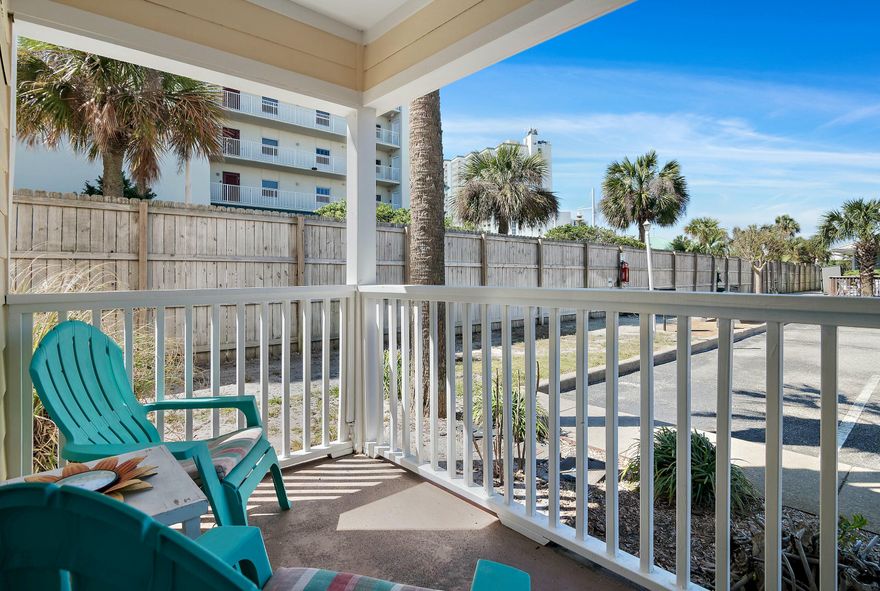 Welcome to your coastal retreat in the heart of Destin!  This beautiful ground-level corner unit is ideally situated SOUTH of Highway 98 and one of the CLOSEST units to the beach with only 300 steps separating you from your very own deeded private beach access. Step inside to discover the beautiful granite countertops, stainless steel appliances, storybook cabinetry and a welcoming breakfast bar. The spacious living area offers a serene front porch for relaxation and an outside storage closet for all of your beach toys.  Comfortably accomodates 6 guests with a king bed in the primary room, a cozy queen bed in the guest room and a convenient sleeper sofa in the living room.  The complex has undergone recent renovations, offering amenities such as a sparkling pool, outdoor grilling area, tanning