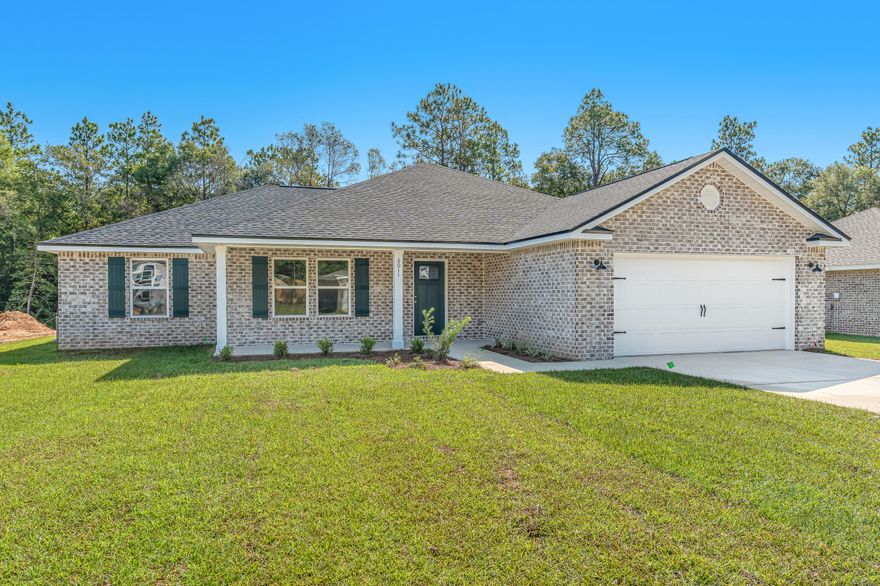 OPEN DESIGN CREATES A SPACIOUS FLOW IN THE 'SIERRA' - READY IN EARLY APRIL.  Landscaped 1/4-acre lot, finished garage, front & rear porch + all brick!  Raised ceiling entryway leads to gathering area overlooking kitchen.  Quartz work island has bar seating, cozy dining area, pantry, stainless-steel appliances.  Mud room has space for lockers or freezer plus spacious laundry room.  Both bathrooms have double vanities, luxury vinyl plank flooring in common areas, cozy carpet in bedrooms.  Ceiling fans throughout, recessed lighting & plenty of storage space. Seller will contribute up to $10,000 towards buyers closing costs/prepaids/rate buydown.  Photos of similar sold home, elevation-interior/exterior colors will vary.