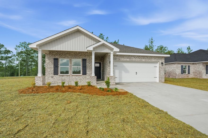 ALL BRICK AND A NOTICEABLE CUT ABOVE can be seen throughout this ''Maybell III'' floor plan.  So conveniently located across from Walton High in McCarthy Estates!  All brick construction, fully landscaped yards, finished garage, front & rear porches.  Open floor plan featuring raised ceilings, recessed lighting and plenty of windows for natural light.  Family gathering space overlooks kitchen & cozy dining nook.  Kitchen work island w/bar seating, corner pantry, quartz countertops and white shaker cabinets.  Owner's bath has double vanities, walk-in closet + linen storage, shower only.  Luxury vinyl plank flooring in common areas, carpet in bedrooms.  Seller may contribute up to $15,000 towards buyers closing costs/prepaids/rate buydown. May completion, photos of similar completed home.