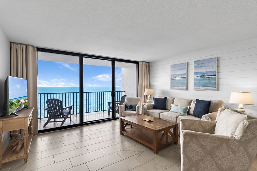 Located in the heart of Seagrove Beach, this renovated two bedroom condo offers sweeping views of the gulf and a coveted side porch rarely offered in the building. This beautiful condo is turn key and ready for your personal enjoyment or as an investment as a short term rental.  With water views from nearly every room, you may not even want to head down to the beach.

As a whole, One Seagrove Place has undergone extensive work to offer owners and guests an elevated beachfront experience. Updates include a large Gulf front fitness center, a Gulf front pool, high speed elevators, a new lobby and conference room as well as a newly paved parking lot. Coming soon - outdoor firepit, a new pool and expansive Gulf-front deck areas.