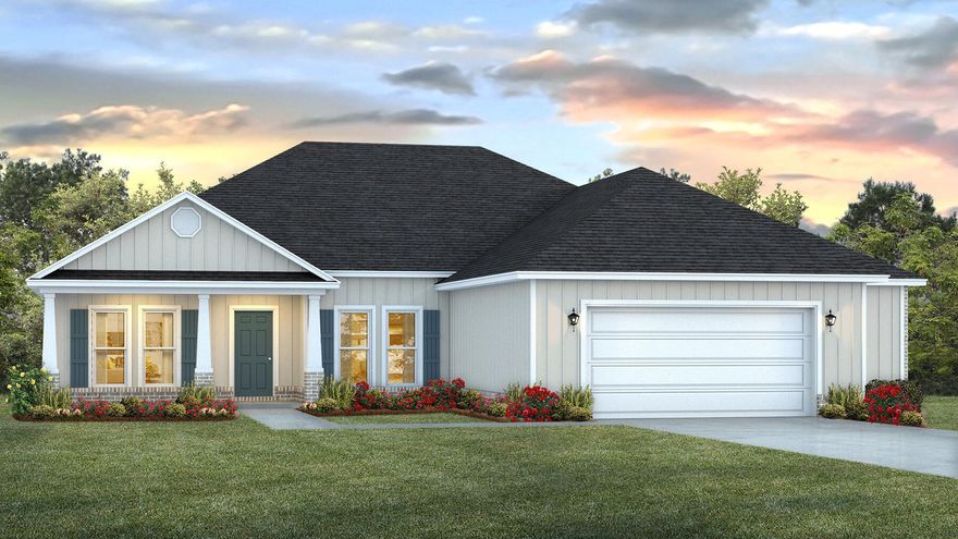 Welcome to Hammond Place! Offering residents use of a beautiful community playground, dog park, walking trails, and disc golf! The Parker is a spacious 4 bed, 3 bath single story home offering over 2,400 sq ft with a 2-car garage. The open-concept kitchen includes stainless steel appliances, and a lengthy center island that flows into the family room and adjoining breakfast area. The family room offers a back door which opens to a sizable, covered porch. Quartz countertops in the kitchen and bathrooms. This highly desirable home comes standard with a Smart Home Technology package with several Smart devices for your convenience. Hurricane fabric window and door protection is standard. Timeless curb appeal and located in a fast-growing location with easy access to the interstate.