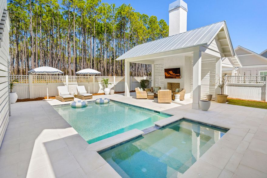 Fully furnished, professionally curated, check-every-box home in the Greenway section of Watersound Origins. Private and fenced backyard, water feature view from from porch, dead-end road, quick access in and out of neighborhood, first floor master, 12-foot ceilings, sliding glass euro-style doors to rear porch, outdoor kitchen, heated salt-water pool and oversized spa with built in benches, outdoor cabana with second gas fireplace, over-sized garage with custom flooring and cabinetry, over-sized carriage house with full kitchen, second floor family entertainment space, extended front and rear porches, paneled appliances, top of the line finishes, and MORE. Every decision was top of the line, and this is the most sought after floorplan, lot, add-ons and intra-neighborhood location. All informations and measurements to be verified by buyer.