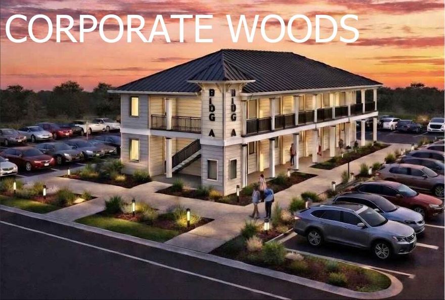 Corporate Woods offers Class-A medical and professional office suites for lease or sale along Hwy 20 in Freeport, serving the North Bay, South Walton, and 30A markets. The five-building campus features elevator-served two-story buildings with 747 SF and 568 SF suites. Opportunities available for lease or purchase by the unit, full floor, or entire building, allowing maximum flexibility for users and investors. Delivered as grey shell, ideal for medical, dental, therapy, legal, financial, and professional uses. The site plan provides 102 parking spaces, creating a functional medical-capable campus with strong visibility and access. Phase 1 delivering first two buildings in late 2026 or early 2027, with three more at a future date. Corporate Woods represents a first-of-its-kind office product for the Freeport and greater South Walton corridor--a purpose-built, small-bay medical and professional condominium campus designed to meet a growing but underserved segment of the market.

While South Walton and 30A have historically commanded premium pricing for limited office inventory, the market has lacked scalable, ownership-oriented space for medical and professional users seeking proximity without coastal pricing constraints. Corporate Woods fills this gap by delivering a Class-A environment with flexible configurations, allowing users to acquire space by unit, floor, or entire building.

This "missing middle" product--bridging large, institutional office space and smaller, less functional units--positions Corporate Woods as a foundational development in the corridor's evolution. As Freeport continues to absorb growth from South Walton, the project is poised to establish pricing benchmarks and serve as a model for future professional development.

With limited competing supply and increasing demand from medical, dental, and service-oriented users, Corporate Woods offers early participants the opportunity to enter a developing submarket at a formative stage, capturing both operational utility and long-term value appreciation.